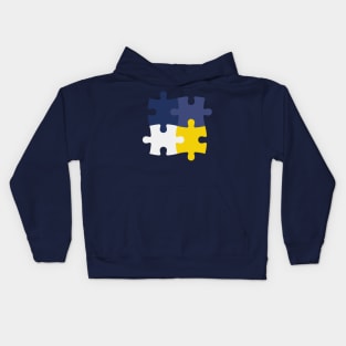 An endless stream of white, yellow, navy, and purple jigsaws Kids Hoodie